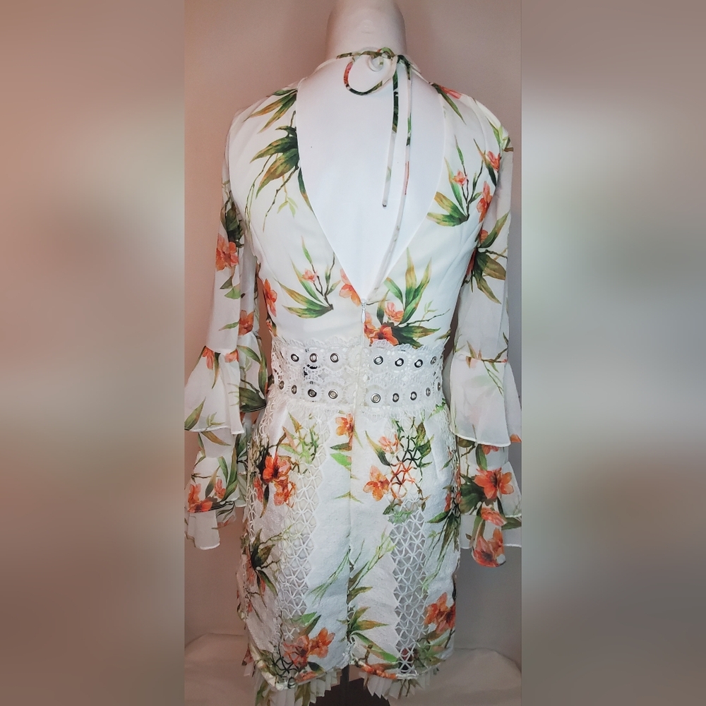PatBO Size 6 "Wild Flower" Printed White Lace Mini Dress - Picture 3 of 14